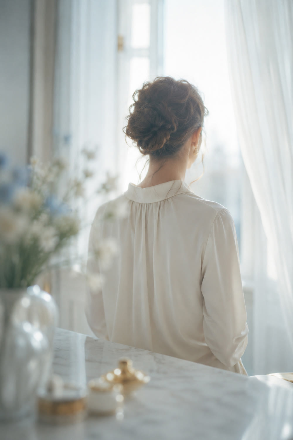 窓辺で佇む女性